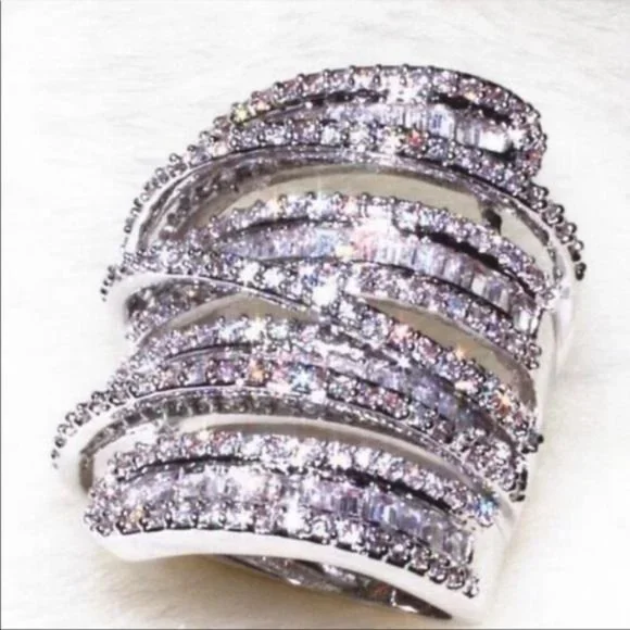 BAGUETTE 6.4 CT DIAMOND 925 STERLING SILVER RING - Picture 2 of 7